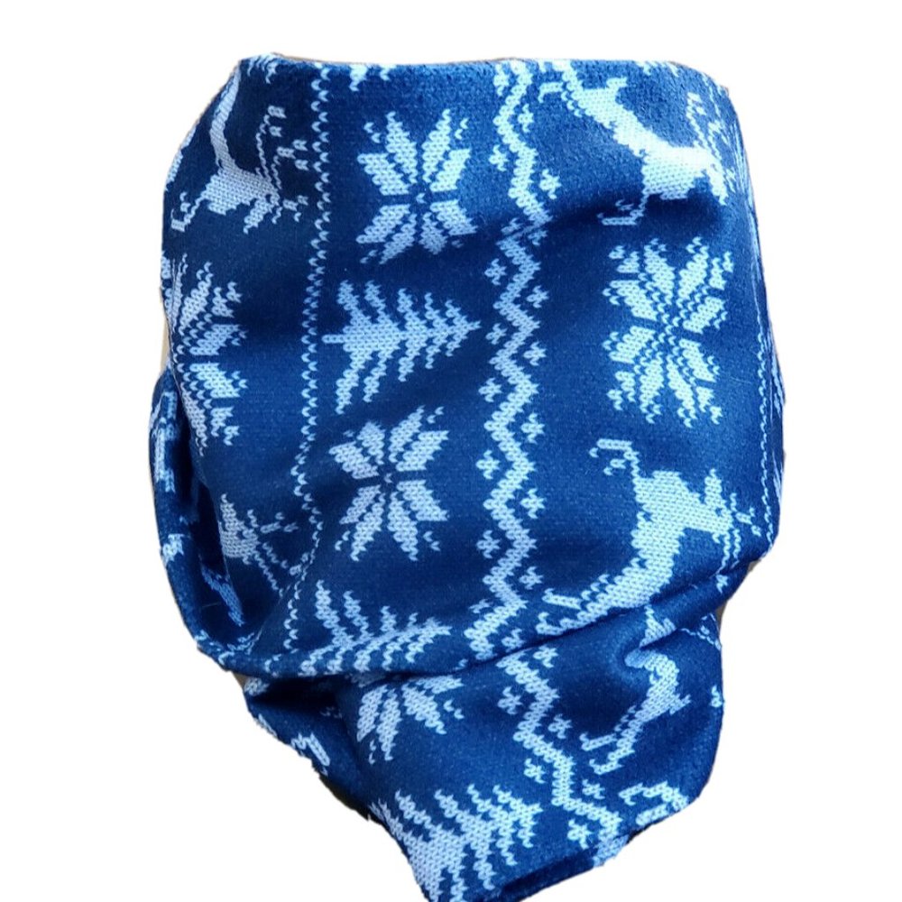 Phunkshun THICK Infinity Scarf, Blue, Knit, Snowflakes, Trees, Deer
